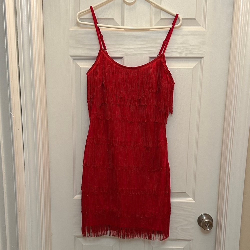 VENUS Red Fringe Mini Dress